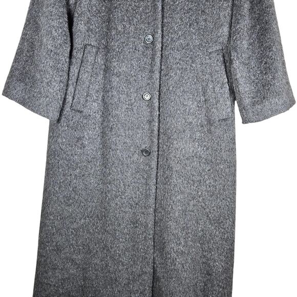 Henig Furs Wool Mohair Long Coat Gray Brushed Button Front Overcoat Womens 10 - Picture 6 of 15